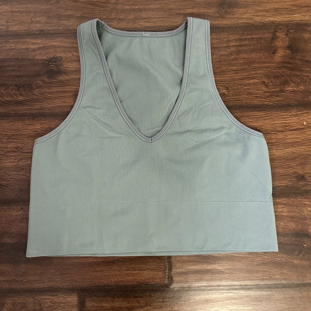 Athleta Olive Green Auroa Seamless Cropped Ribbed Tank Top